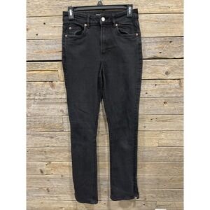 H&M Women's Black Dark Wash Jeans Slim‎ High Ankle Split Size 6 Denim